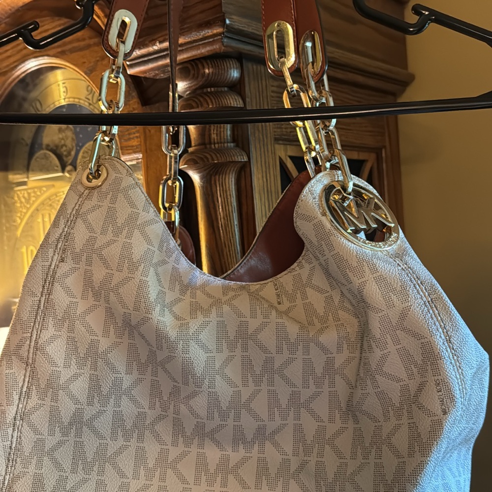Michael Kors Cream Tan Shoulder Bag with Signature Monogram
